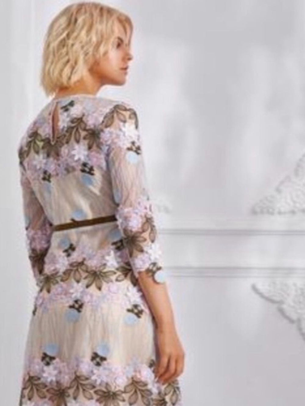 Anthropologie Pastel Pink & Cream Floral Embroidered Dress - Picture 2 of 7